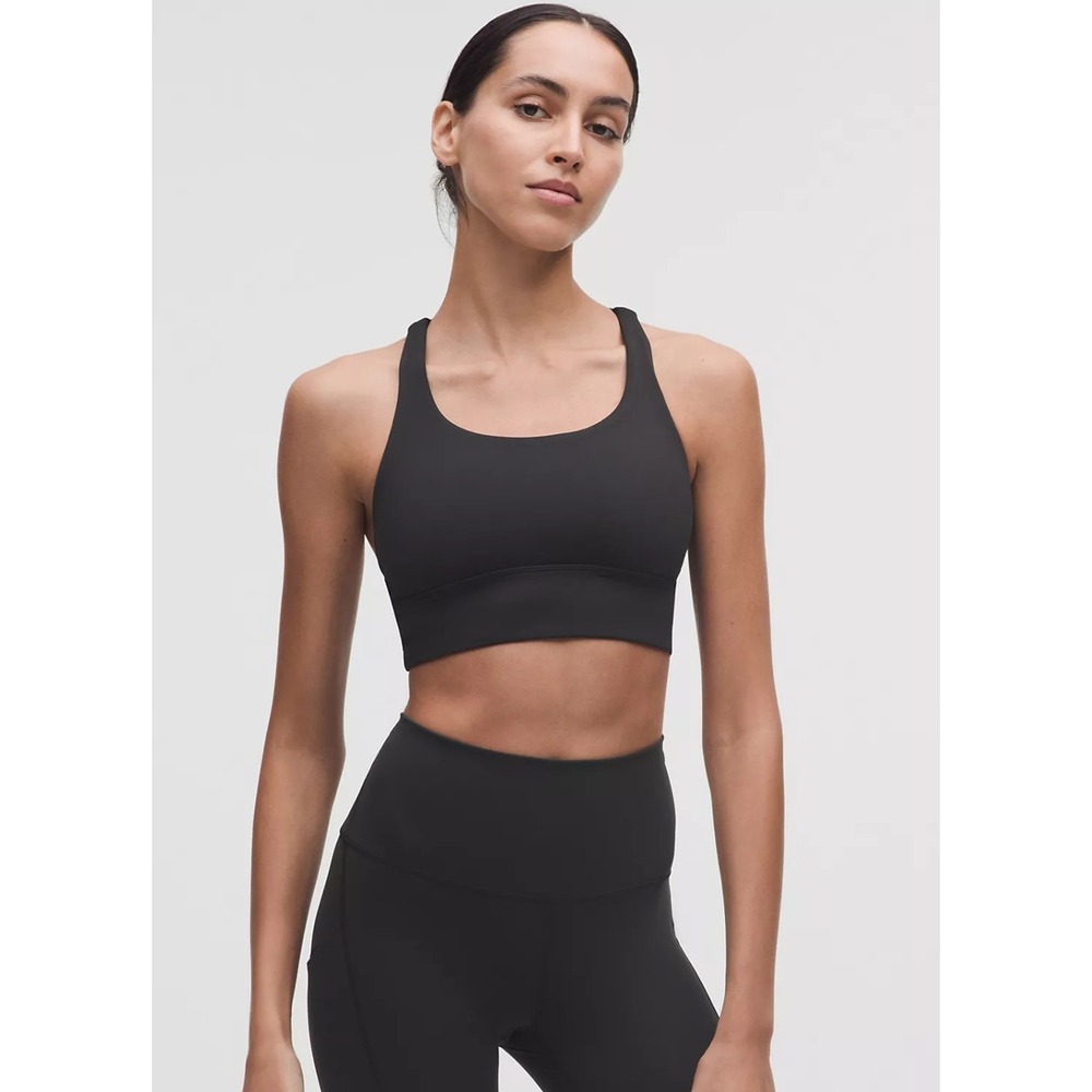 Lululemon Energy Longline‎ Sports Bra Women 12 Black Strappy Criss Cross Back